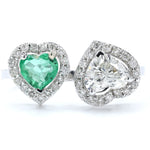 Load image into Gallery viewer, Emerald Heart & Diamond Heart Ring