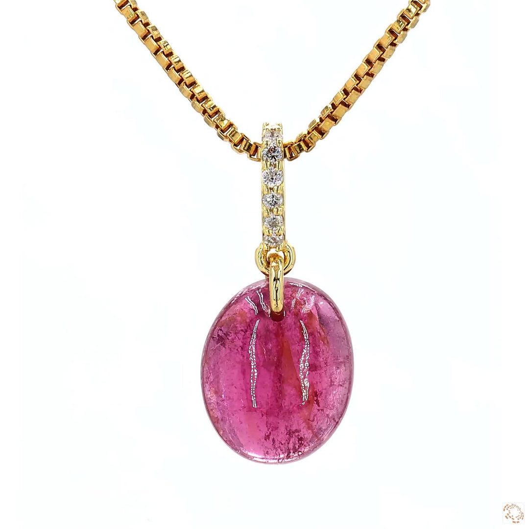 Oval Pink Tourmaline Diamond Pendant Necklace