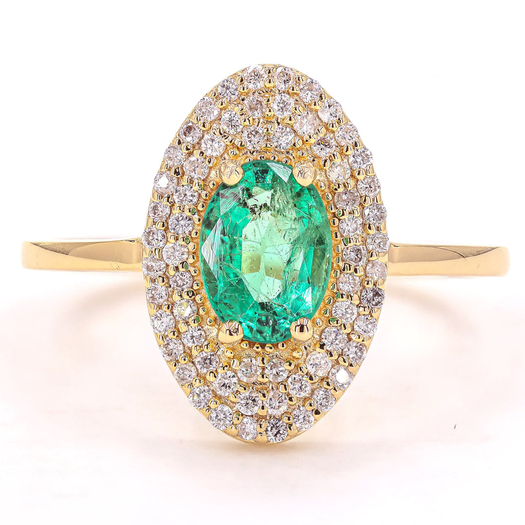 Natural Oval Emerald Halo Diamond Ring
