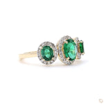 Load image into Gallery viewer, Three Oval Emerald Halo Diamond Ring