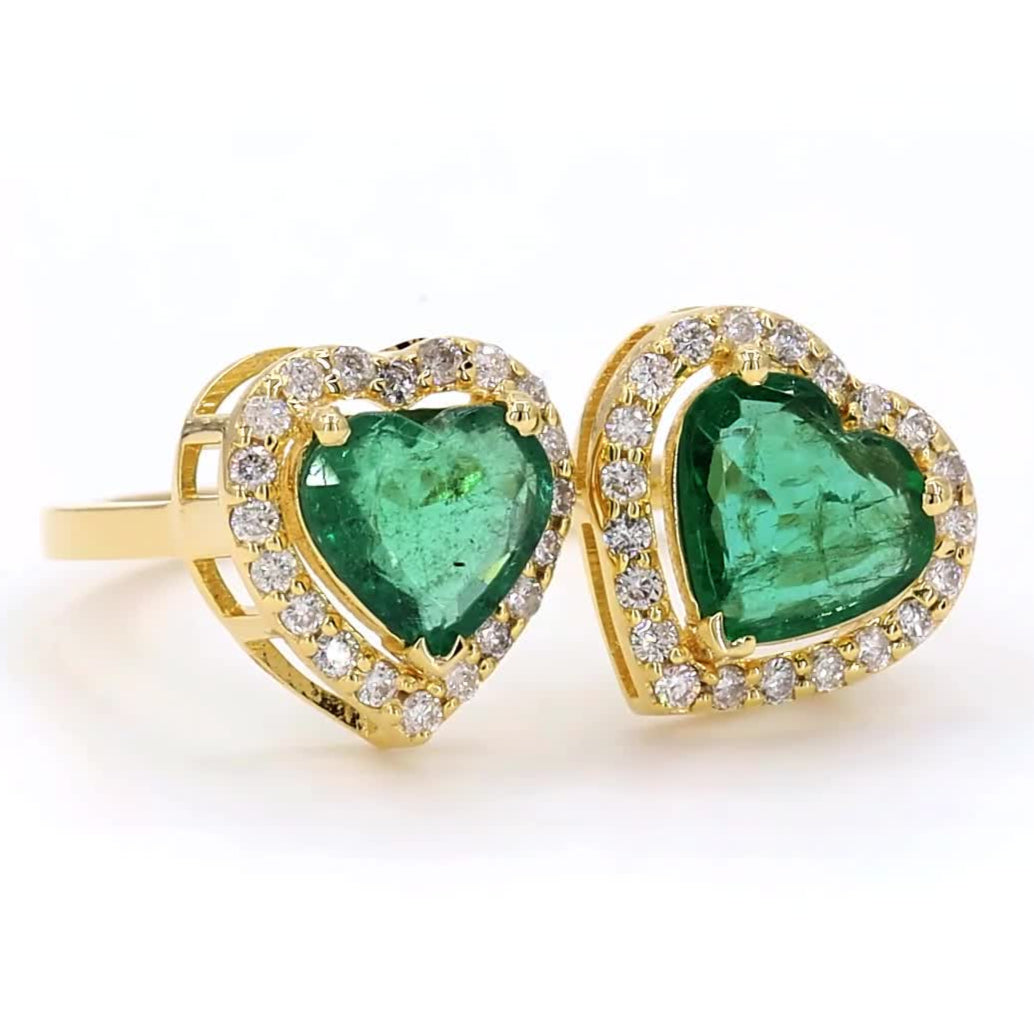 Heart Shape Natural Emerald Diamond Ring