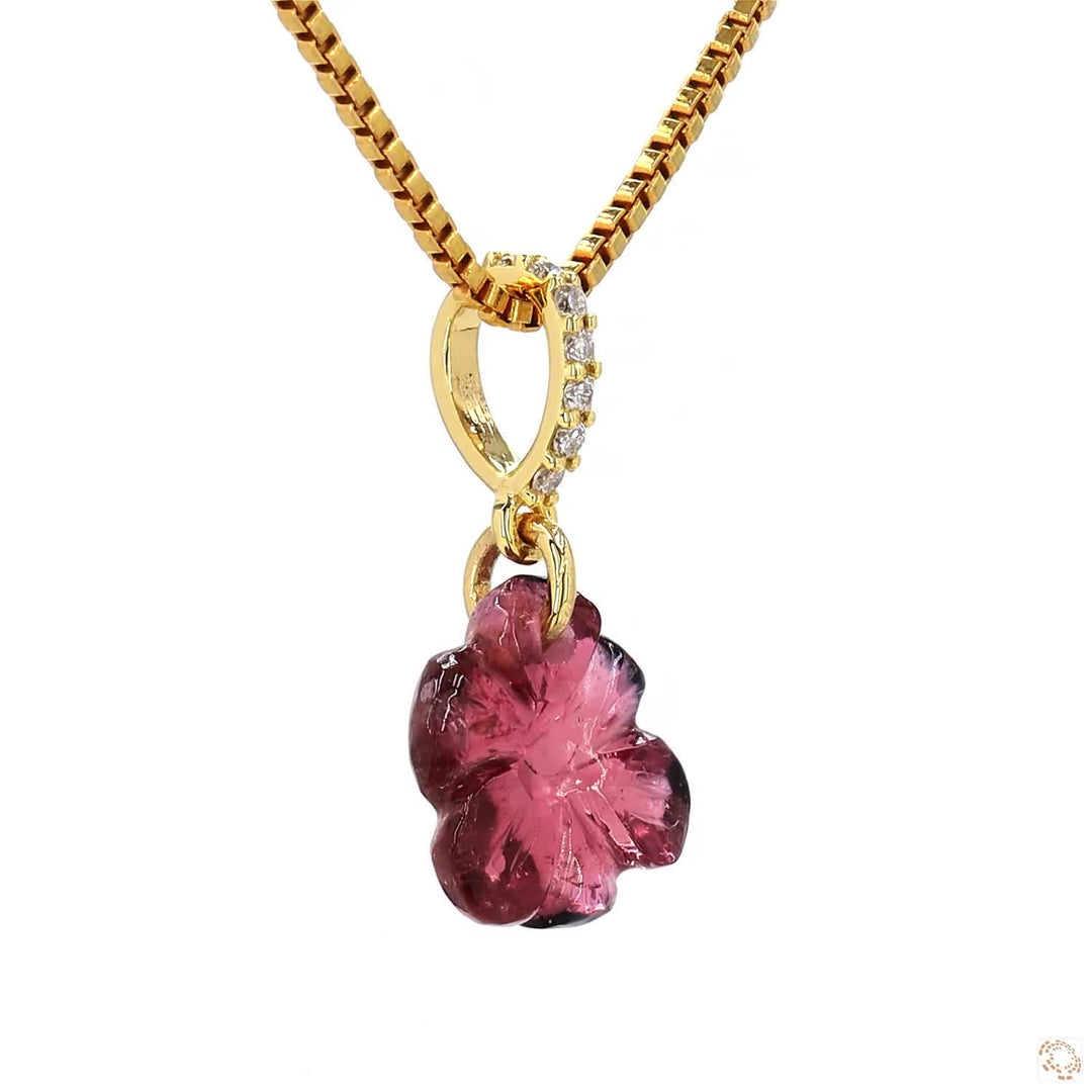 Flower Pink Tourmaline Diamond Pendant Necklace