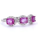 Load image into Gallery viewer, Three Stone Pink Sapphire Diamond Ring