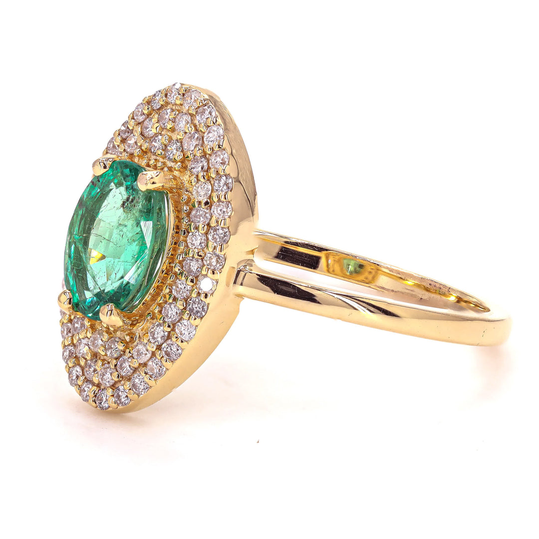 Natural Oval Emerald Halo Diamond Ring
