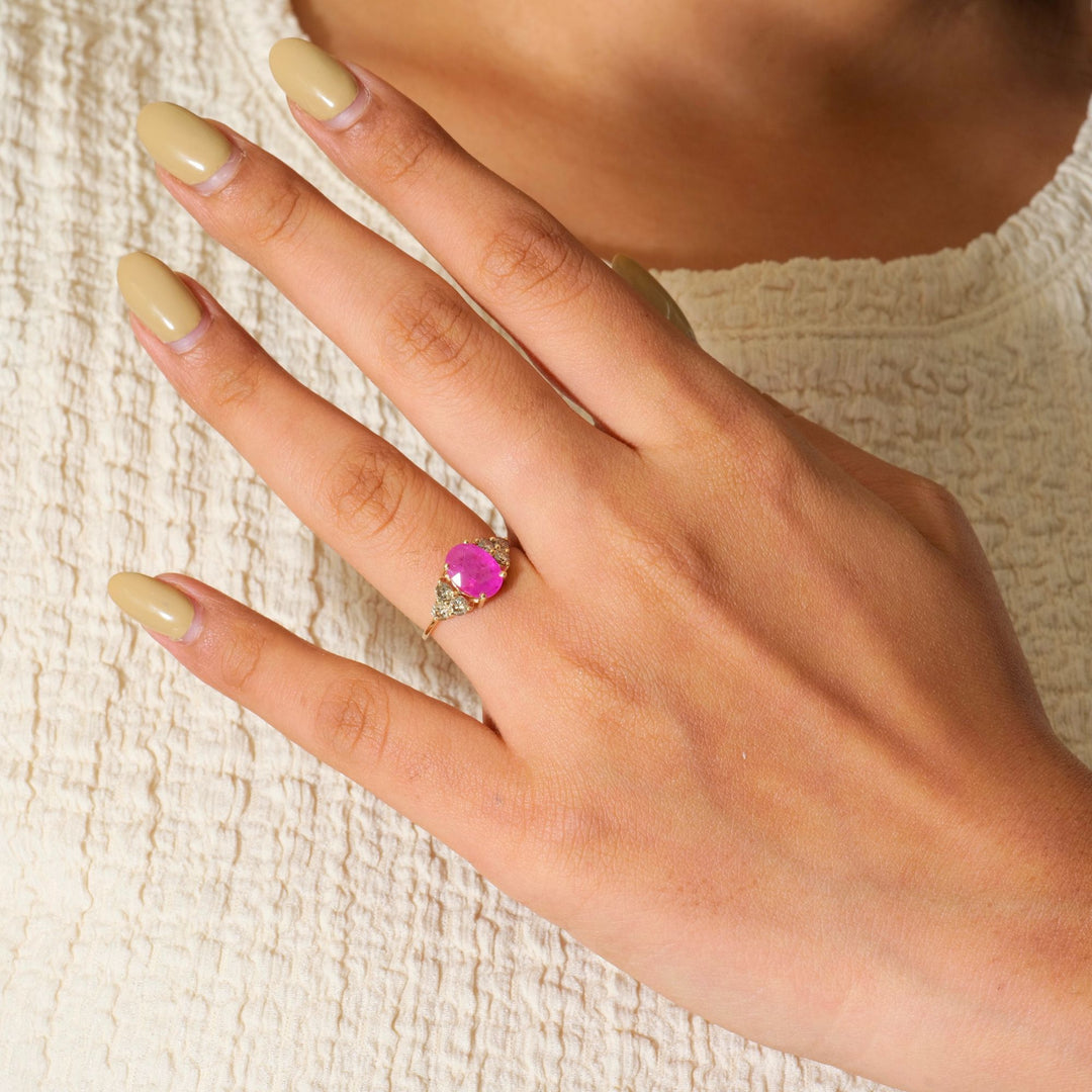 Oval Ruby Cluster Diamond Ring