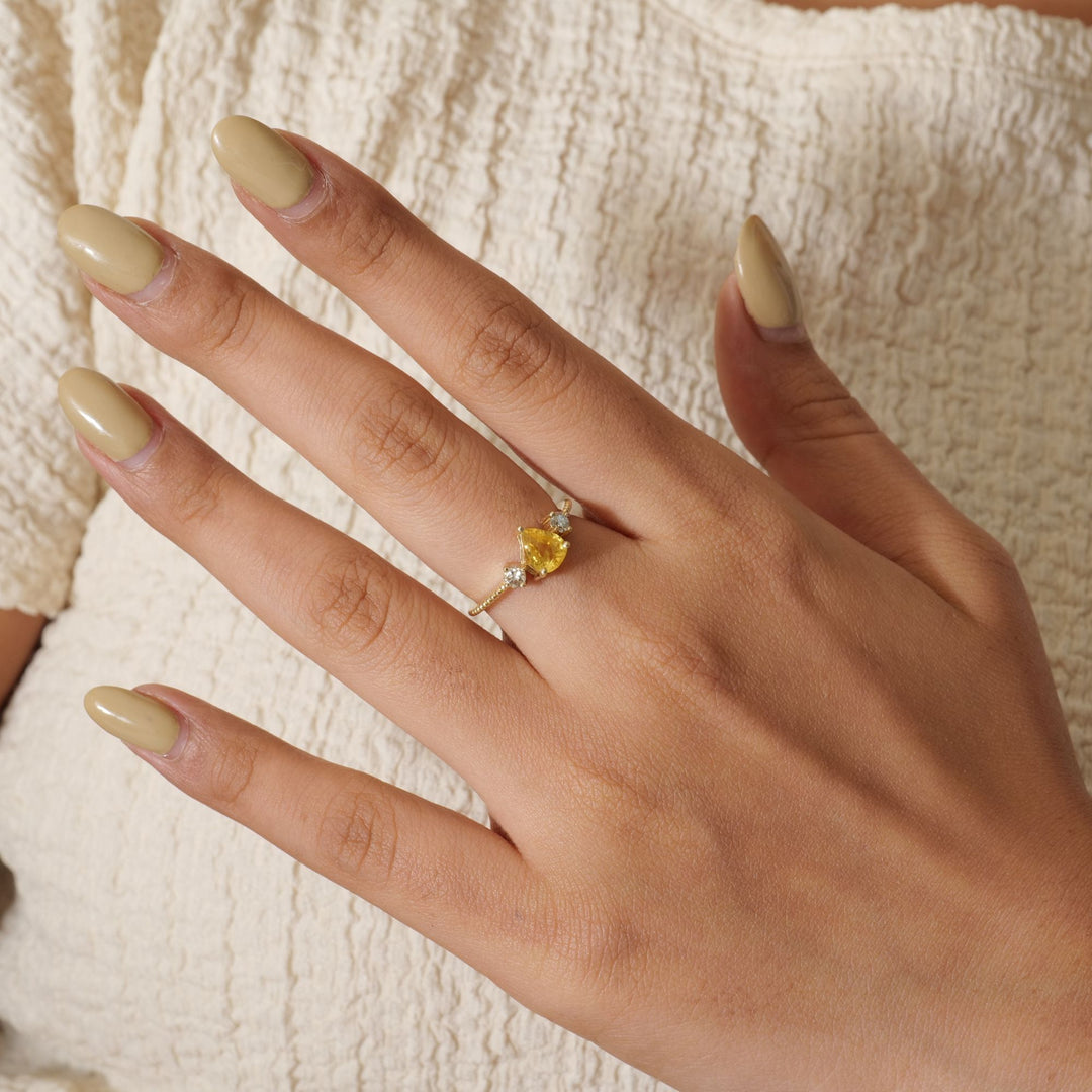 Pear Yellow Sapphire Diamond Ring
