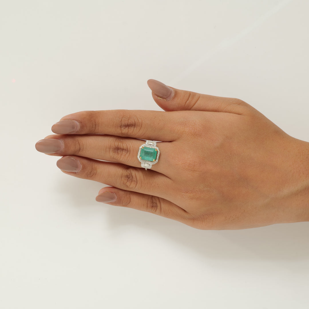 Emerald Cut Halo Ring