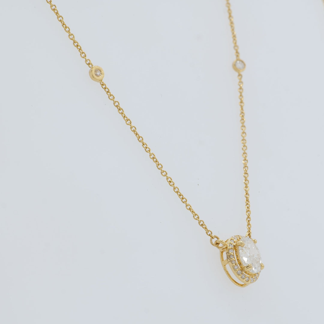 Oval Halo Diamond Pendant Necklace