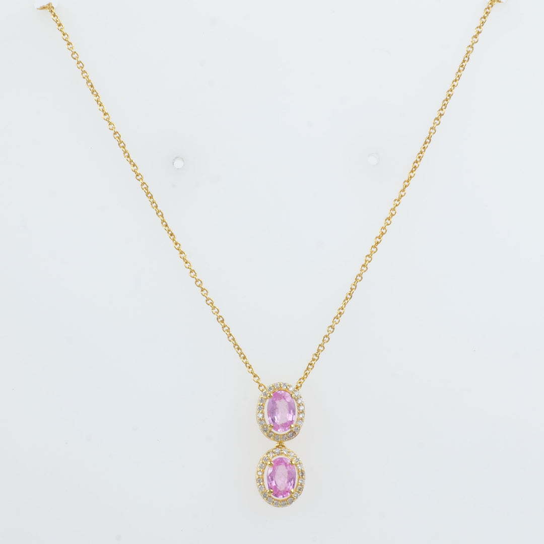 Oval Pink Sapphire Halo Diamond Necklace