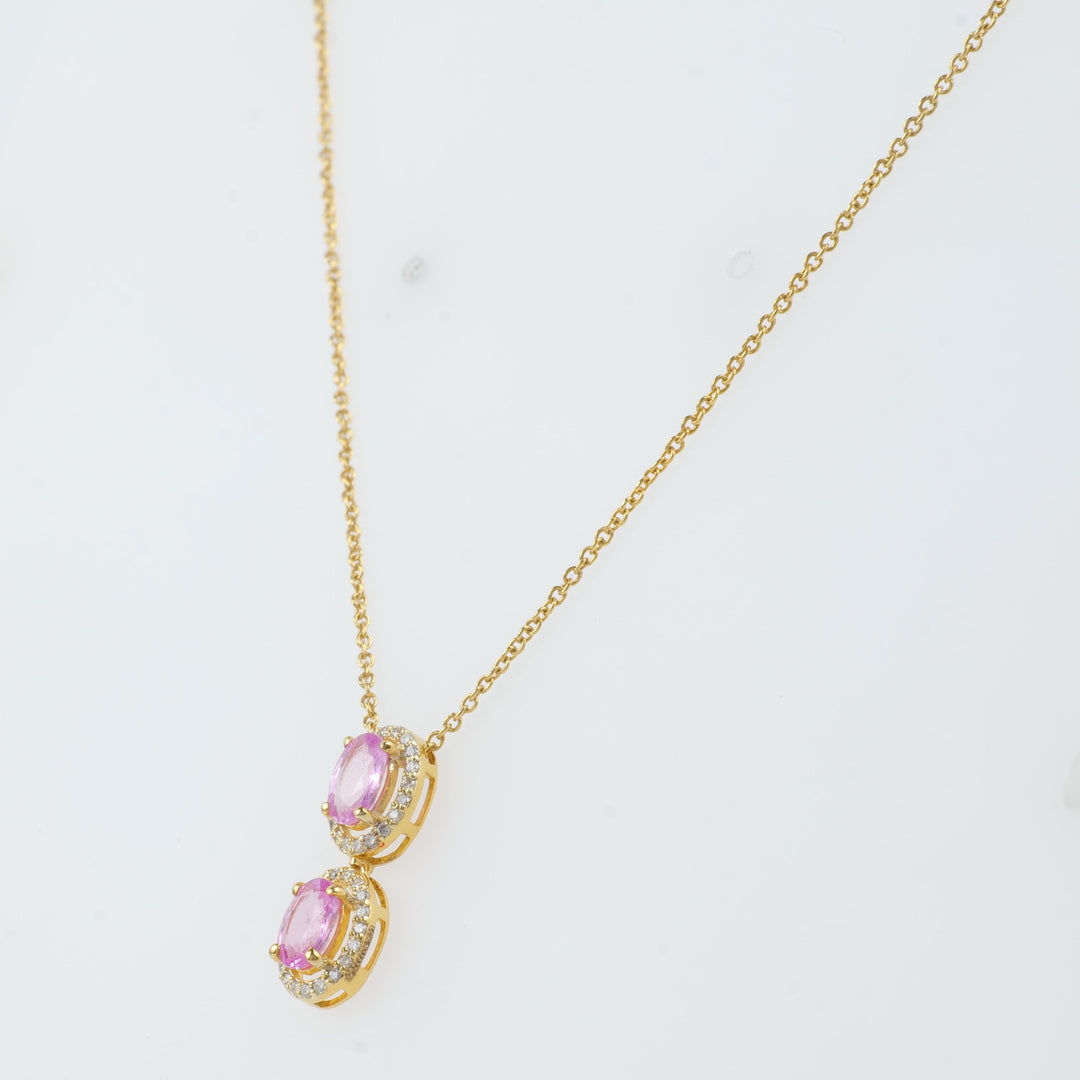 Oval Pink Sapphire Halo Diamond Necklace