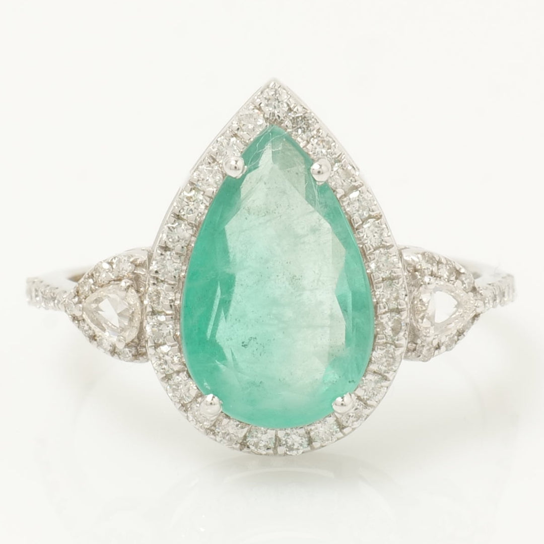 Pear Emerald Halo Diamond Ring
