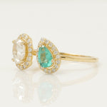 Load image into Gallery viewer, Emerald and Diamond Two Stone Ring