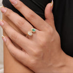 Load image into Gallery viewer, Emerald and Diamond Two Stone Ring