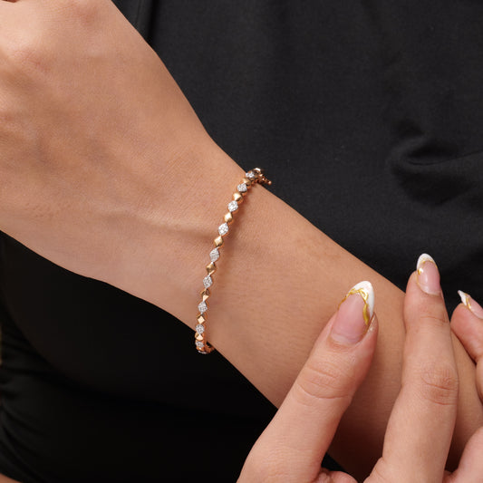 Bubble Drop design bangle bracelet, 14k Solid Gold, Natural Diamonds, Ready To Ship, Women's Day Gift