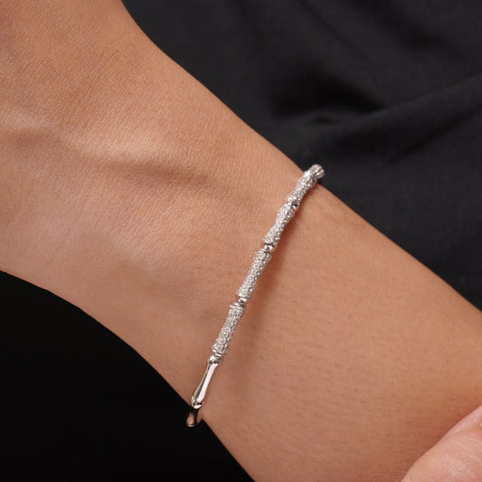 Diamond Bracelet In 18k Solid Gold, Bamboo Design Bracelet With Natural Diamonds, Ready To Ship, Women's Day Gift