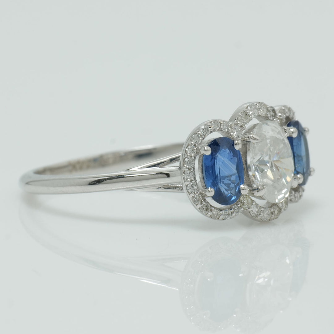 Three Stone Sapphire Diamond Ring