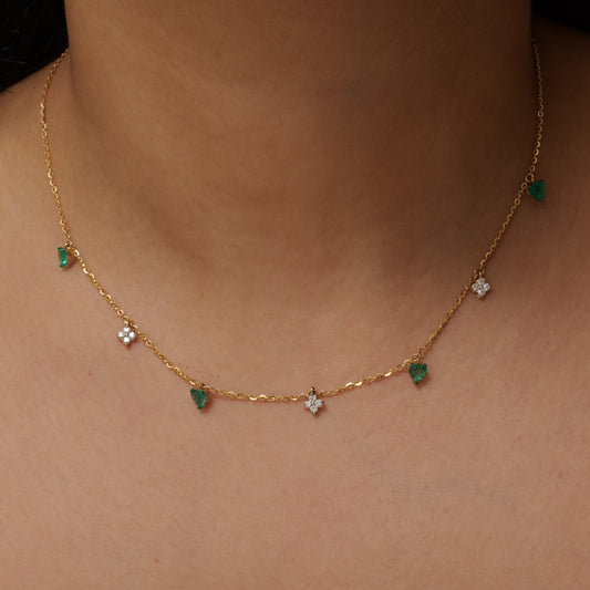 Natural Emerald Heart Diamond Charm Necklace