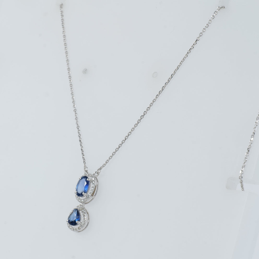Oval Blue Sapphire Halo Necklace