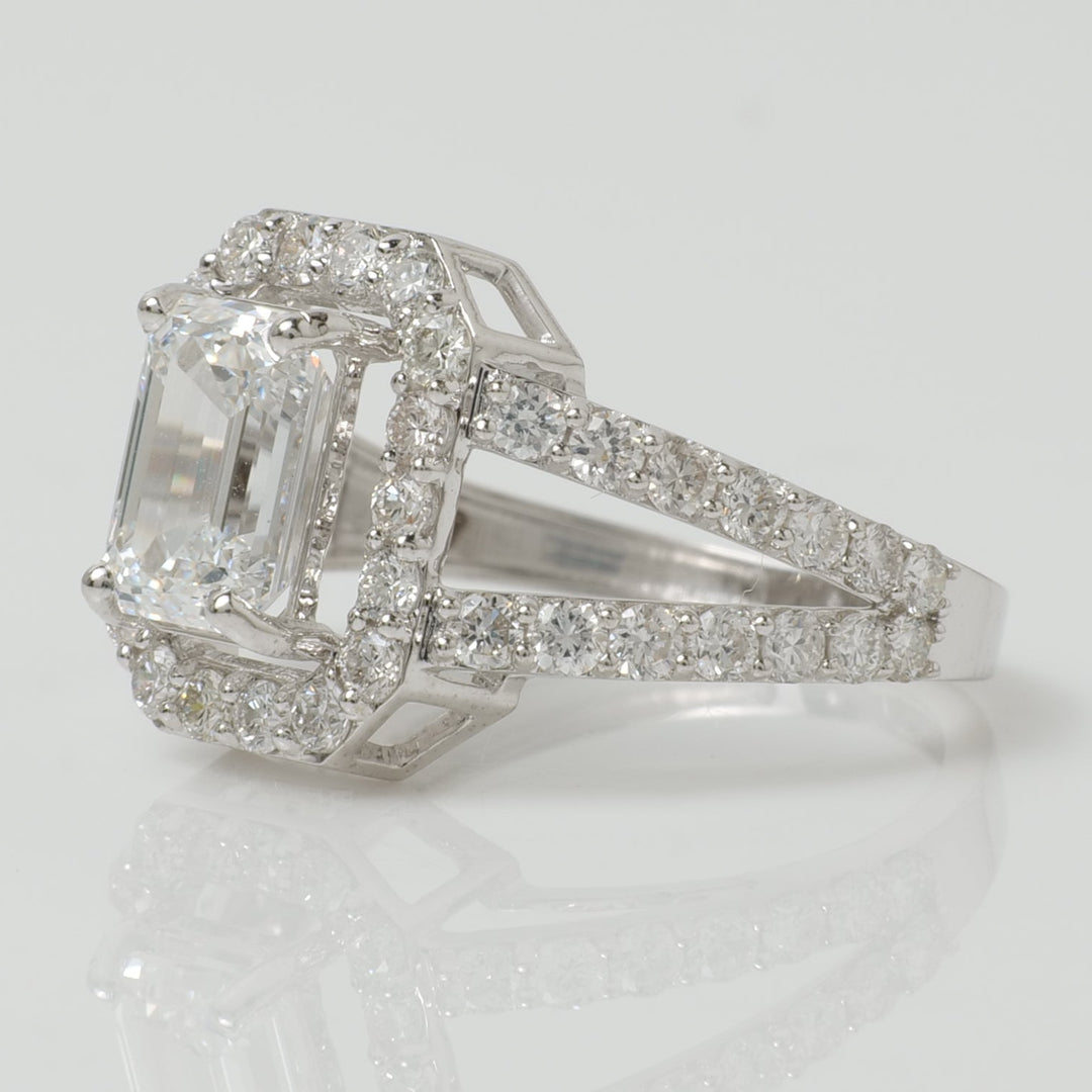 Emerald Cut Halo lab grown Diamond Ring
