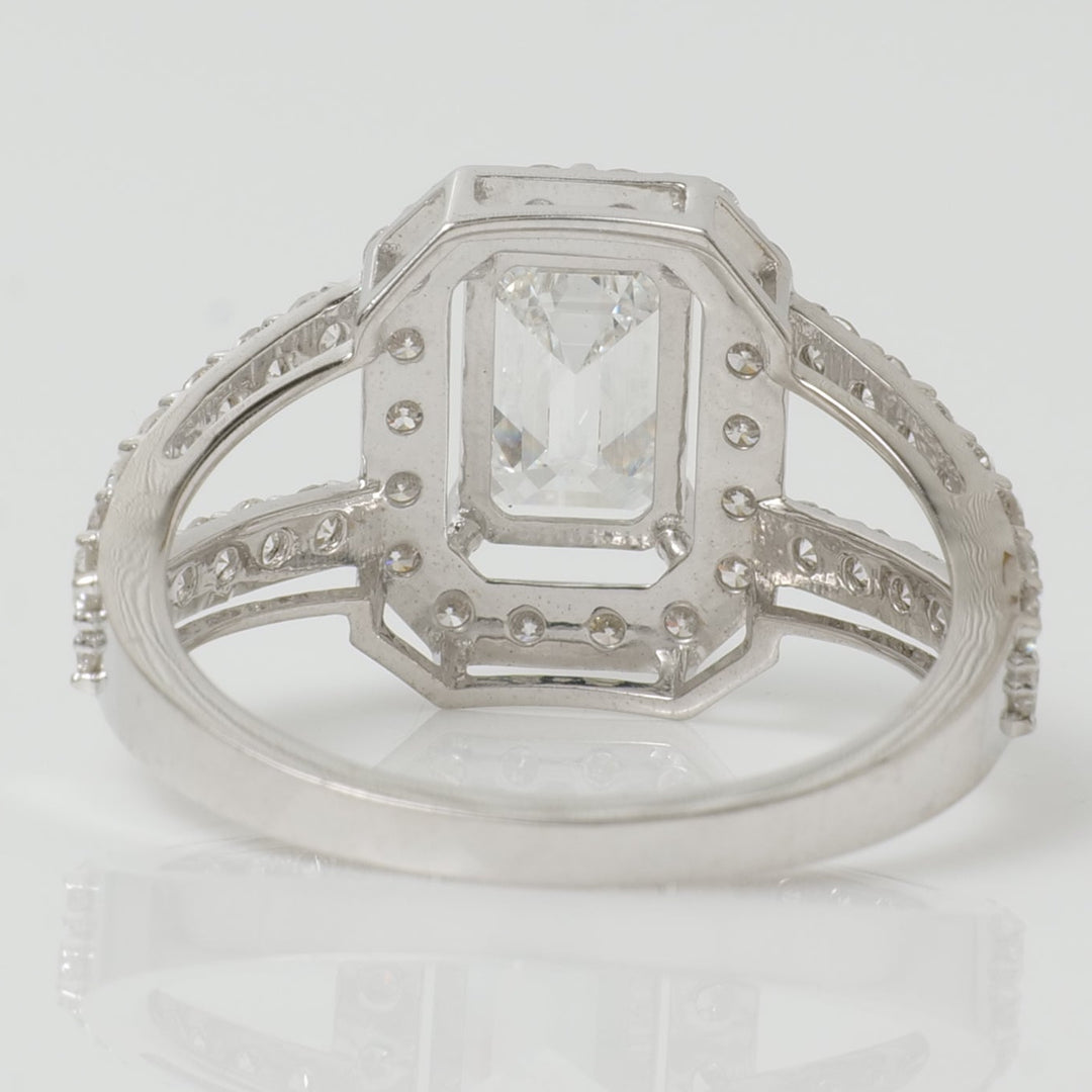 Emerald Cut Halo lab grown Diamond Ring