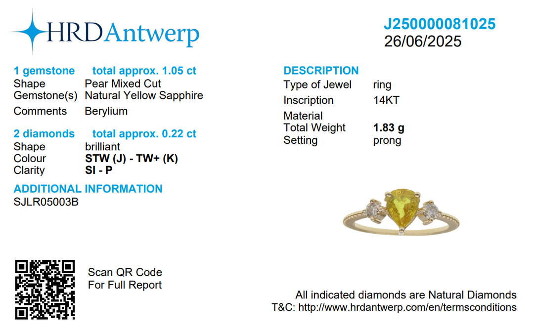 Pear Yellow Sapphire Diamond Ring