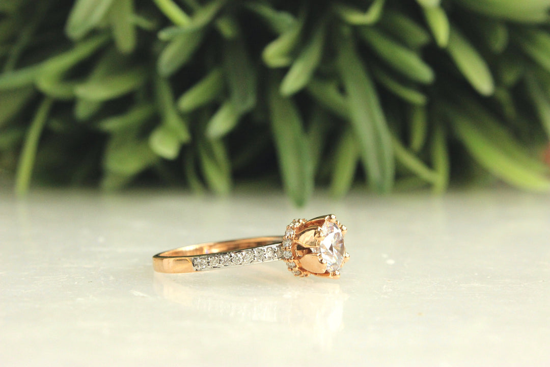 Solitaire Diamond Ring, 14k Solid Gold, Crown Ring, Moissanite Engagement Ring, , Bridal Wedding Jewelry, Gift For Her