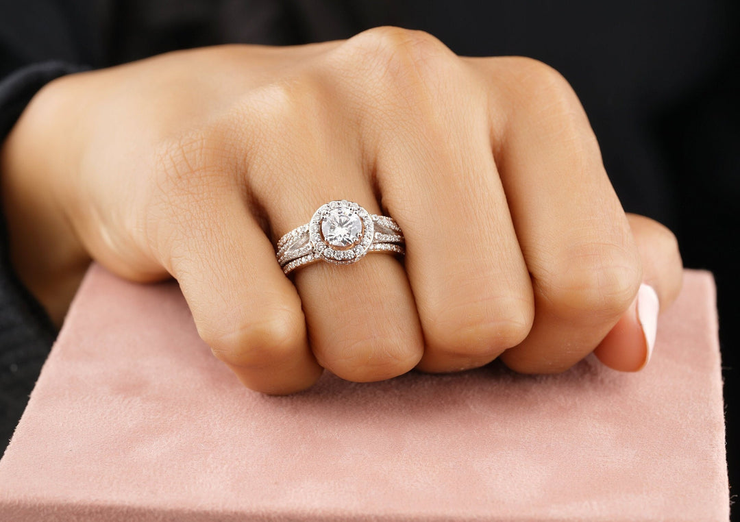 Solitaire Engagement Ring, Round Halo Ring, Moissanite Ring, Wedding Ring, Promise Ring, Art Deco Ring, Bridal ring Gift For Her