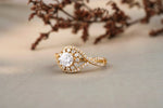 Load image into Gallery viewer, Round Engagement Diamond Ring, 14k Solid Gold, Solitaire Ring, Halo Eye Shape Design, Natural Diamonds, Gift For Her
