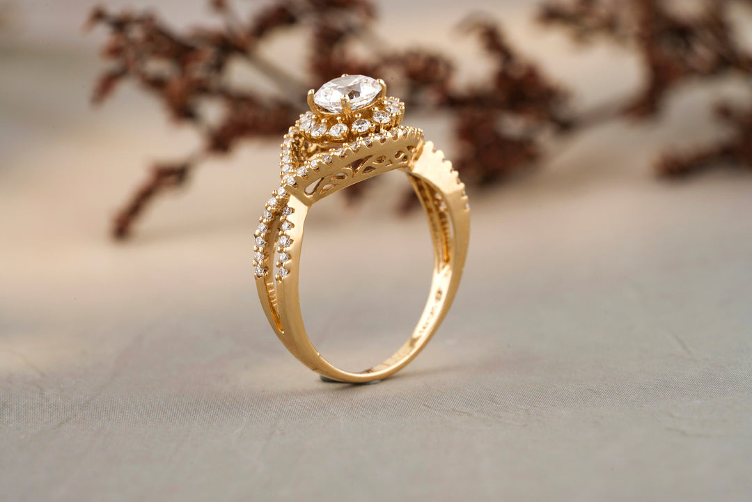Round Engagement Diamond Ring, 14k Solid Gold, Solitaire Ring, Halo Eye Shape Design, Natural Diamonds, Gift For Her