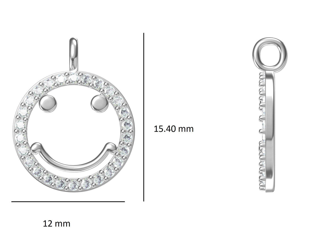 Smiley Diamond Charm Pendant, Emoji Charm, 14k Solid Gold, Natural Diamonds, , Everyday Jewelry Gift For Her