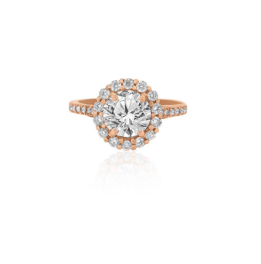 Round Solitaire Diamond Ring, Moissanite Engagement Ring, 14K Solid Gold, Halo Setting, Gift For Her