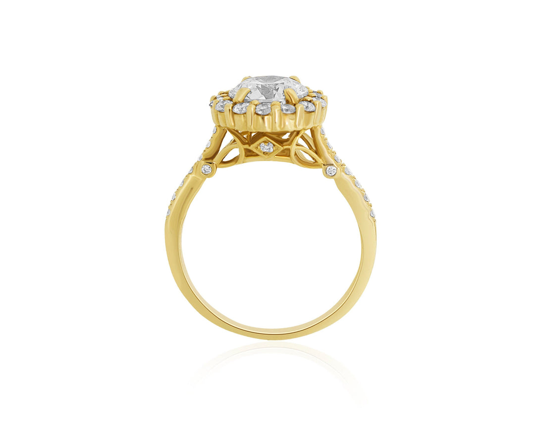 Round Solitaire Diamond Ring, Moissanite Engagement Ring, 14K Solid Gold, Halo Setting, Gift For Her