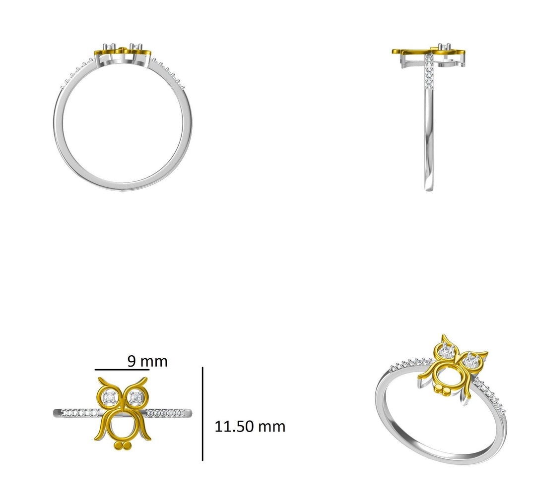 Owl Diamond Ring, 14k Solid Gold, Everyday Ring, Natural Diamonds, Animal Jewelry, Gift For Her