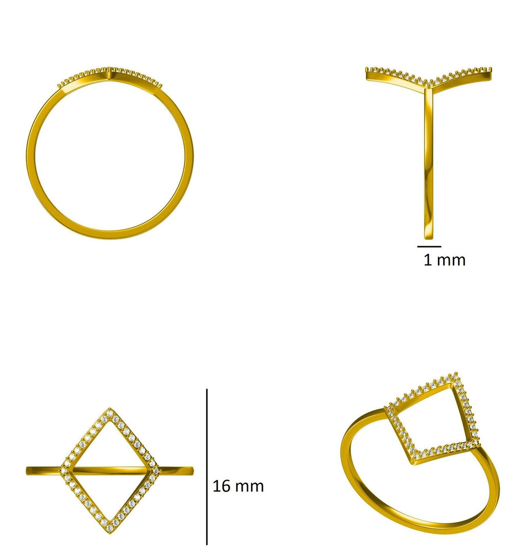 Rhombus Diamond Ring, 14k Solid Gold, Natural Diamond, Pave Diamond Minimalist Ring, Gift for her, Geometric Stacking Ring, Everyday Jewelry