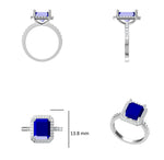 Load image into Gallery viewer, Blue Sapphire Halo Diamond Ring, 14k Solid Gold, Natural Diamonds, Emerald Cut Gemstone Ring, Engagement Ring, Ready To Ship