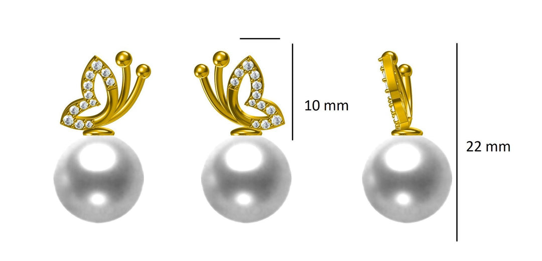Butterfly Pearl Stud Earrings, Natural Diamonds, Gemstone Earrings, 14k Solid Gold, Gift For Her