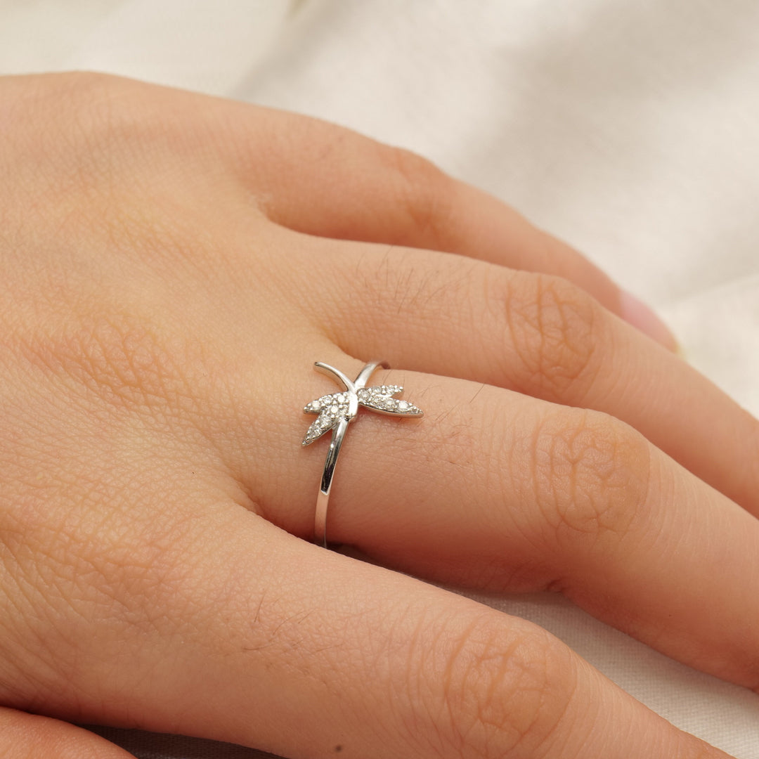 Dragonfly Diamond Ring, 14k Solid Gold, Natural Diamonds, Animal Ring, Everyday Minimalistic Jewelry, Ready To Ship