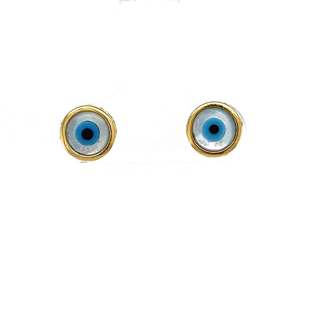 Kids Evil Eye Stud Earrings, 14k Solid Gold, MOP kids Earrings, Kids Jewelry, Gift for toddlers, girls and kids Gift For Her