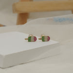 Load image into Gallery viewer, Kids Ice Cream Candy Diamond Stud Earrings, 14k Solid Gold With Enameling, Natural Diamonds, Kids Jewelry, Gift for toddlers, girls and kids