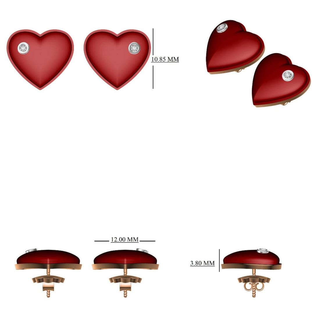 Kids Heart Diamond Stud Earrings, 14k Solid Gold With Pink Enameling, Natural Diamonds, Kids jewelry, Gift for toddlers, girls and kids