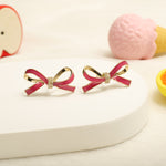 Load image into Gallery viewer, Kids Ribbon Diamond Stud Earrings, 14k Solid Gold With Pink Enameling, Natural Diamonds, Kids jewelry, Gift for toddlers, girls, and kids