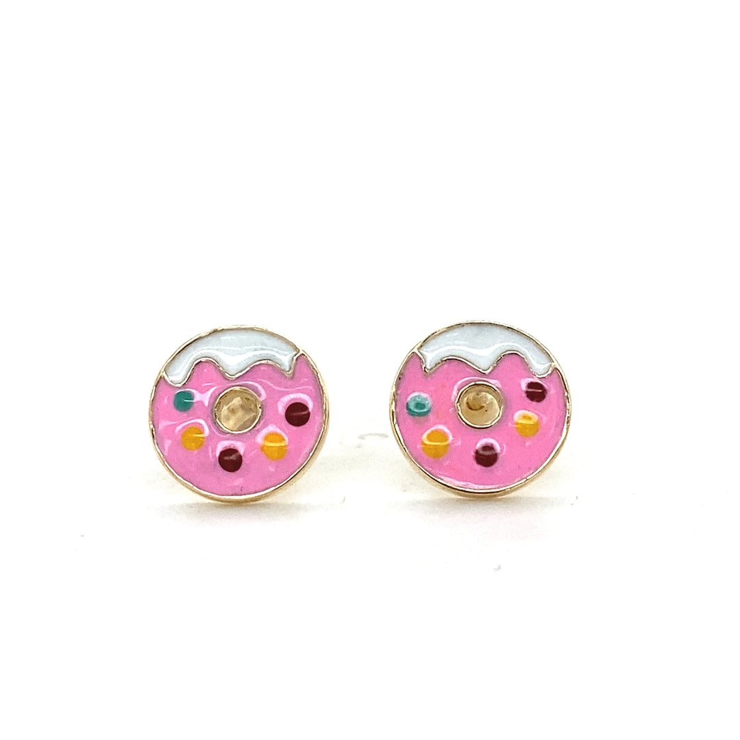 Kids Donut Diamond Stud Earrings, 14k Solid Gold With Enameling, Natural Diamonds, Kids jewelry, Gift for toddlers, girls and kids