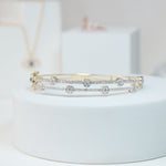 Load image into Gallery viewer, Dual Line Diamond Cuff Bracelet, 14k Solid Gold, Natural Diamonds, Cluster Illusion Bangle, Stackable Jewelry, Statement Bridal Cuff