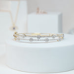 Load image into Gallery viewer, Dual Line Cluster Natural Diamond Cuff Bracelet: 14k Solid Gold Illusion Stackable Bangle Jewellery, Certified Jewelry