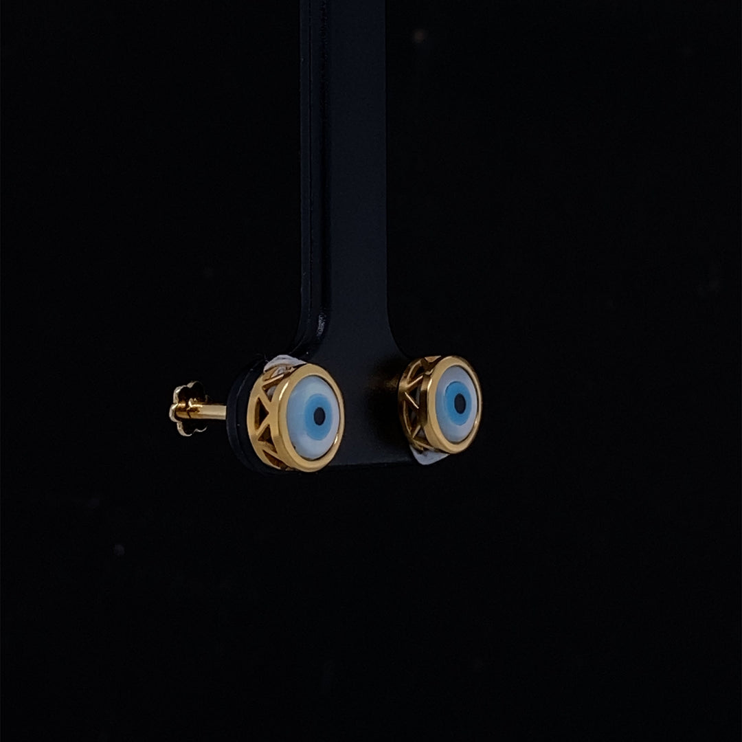 Kids Evil Eye Stud Earrings, 14k Solid Gold, MOP kids Earrings, Kids Jewelry, Gift for toddlers, girls and kids Gift For Her