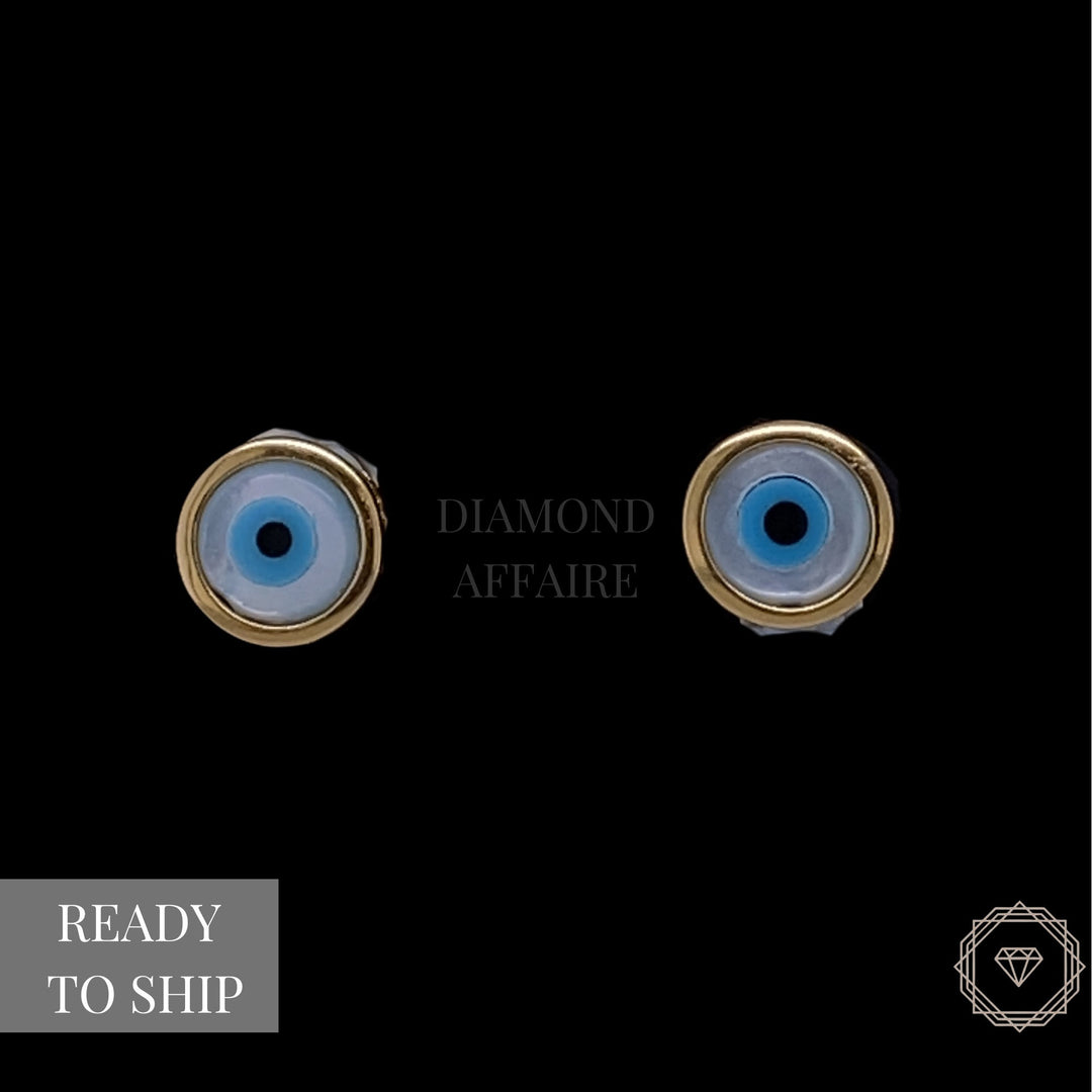 Kids Evil Eye Stud Earrings, 14k Solid Gold, MOP kids Earrings, Kids Jewelry, Gift for toddlers, girls and kids Gift For Her