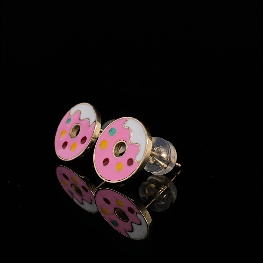 Kids Donut Diamond Stud Earrings, 14k Solid Gold With Enameling, Natural Diamonds, Kids jewelry, Gift for toddlers, girls and kids