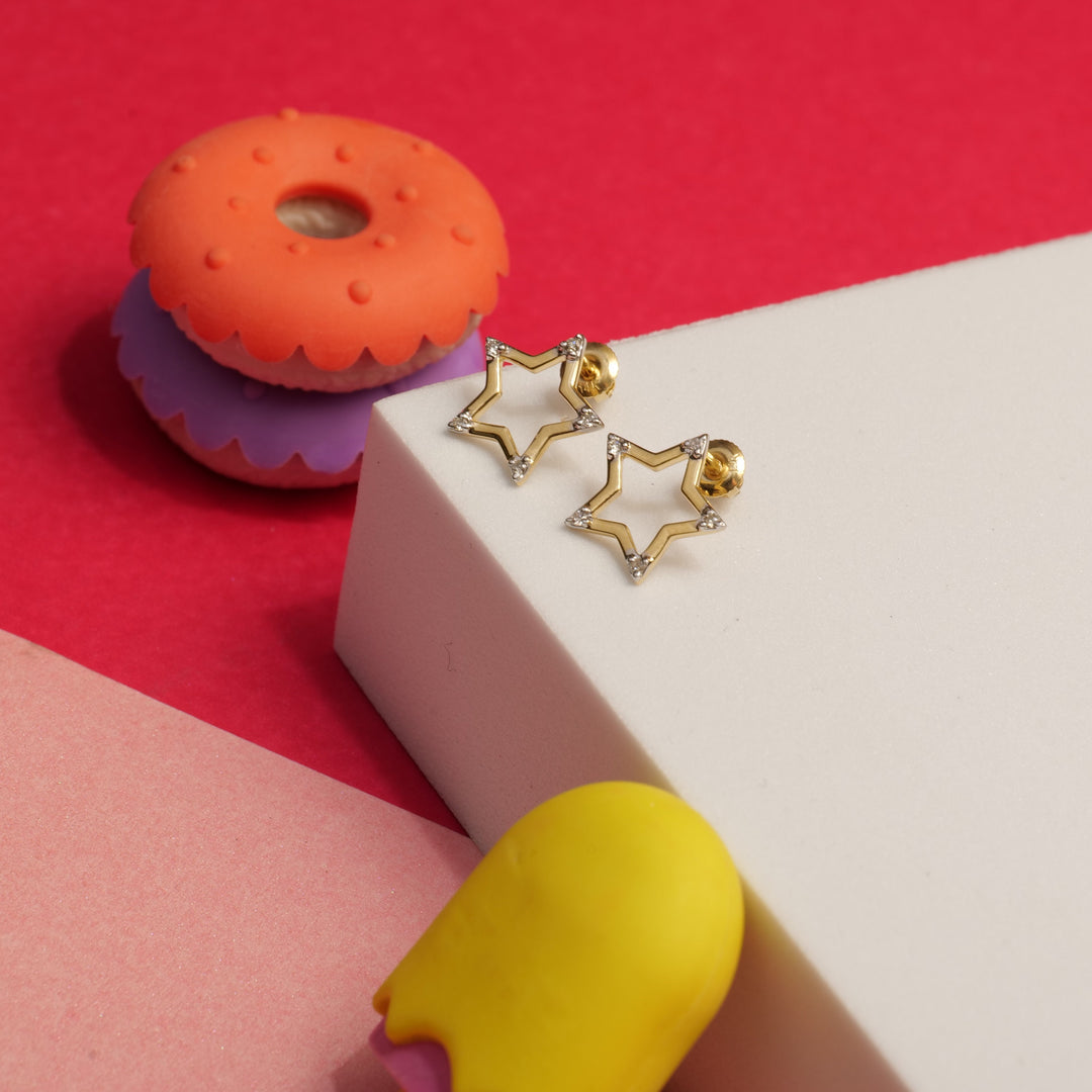 Kids Sparkling Star Diamond Stud Earrings, 14k Solid Gold, Natural Diamonds, Kids jewelry, Gift for toddlers, girls and kids Gift For Her