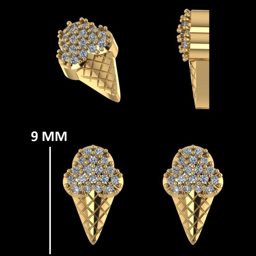 Kids Ice Cream Cone Diamond Stud Earrings, 14k Solid Gold, Natural Diamonds, Summer Jewelry, Gift for toddlers/girls/kids, Ready To Ship