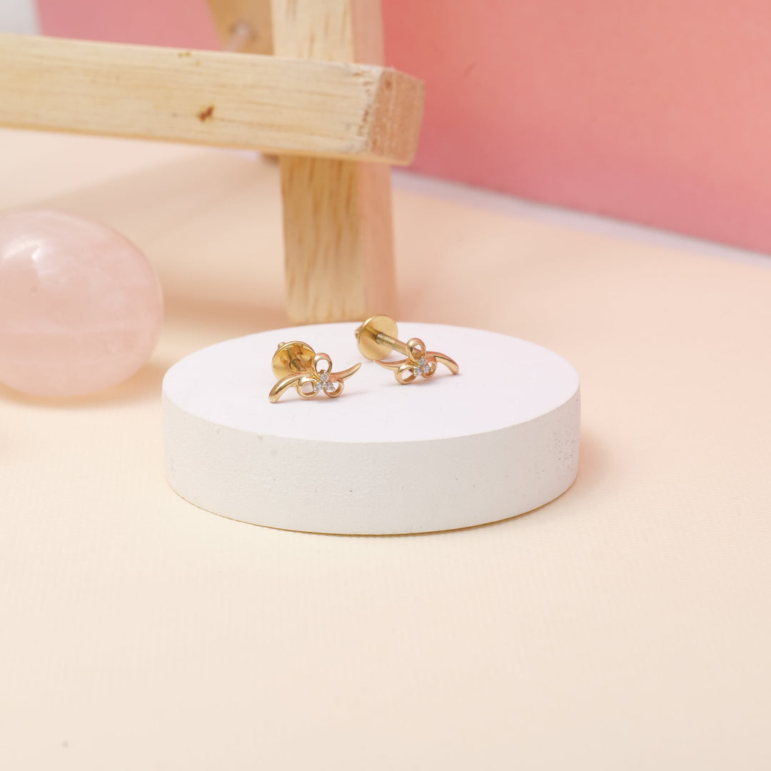 Kids Floral Diamond Stud Earrings, 14k Solid Gold, Natural Diamonds, Kids Swirl Jewelry, Gift for toddlers/girl/kids